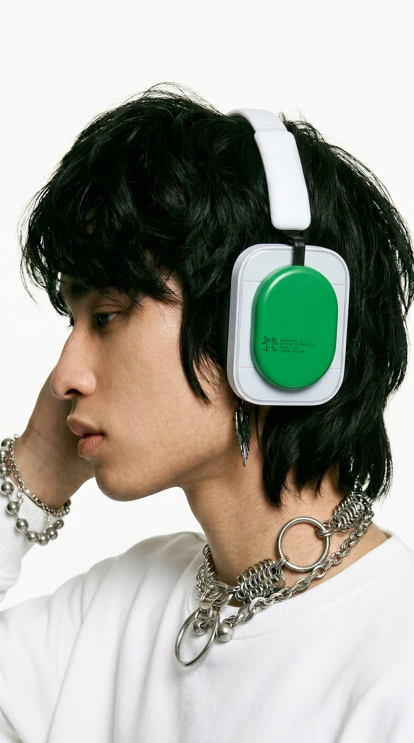 Green headphones with a VPI code printed on the ear cup.